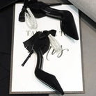 Shoes for Women 2023 Brand Spring Women's Pumps Pointed Toe Solid Flock Beads Bow Tie Buckle Shallow Mouth Novelty High Heels -