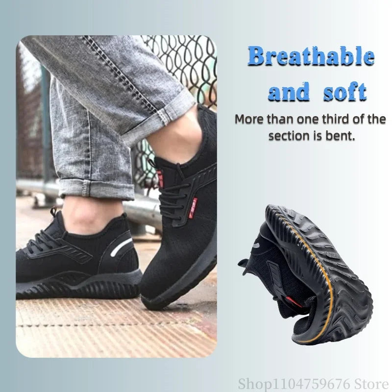 Braided safety shoes for men with steel toe protection, bump-proof, breathable, comfortable, lightweight, durable and safe. -