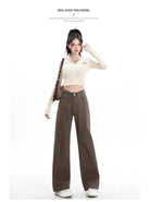 Rock the urban vibe with these baggy, high-street fashion, straight brown jeans for women! -