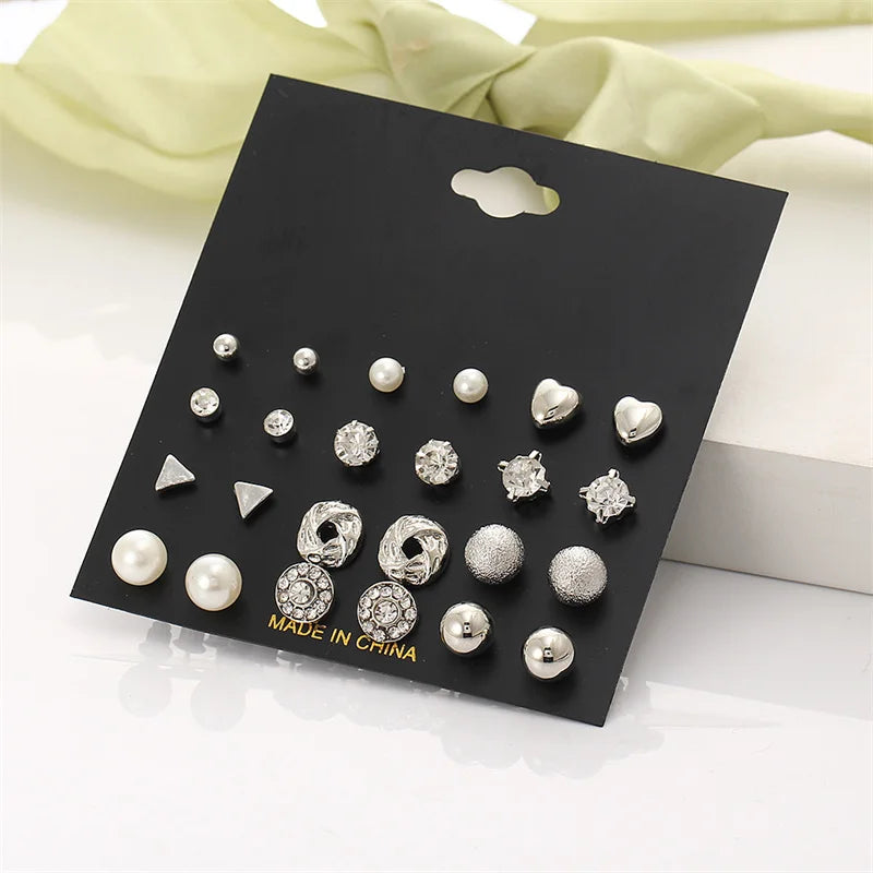 Trendy Vintage Gold Color Earrings Set Pearl Stud Earrings -