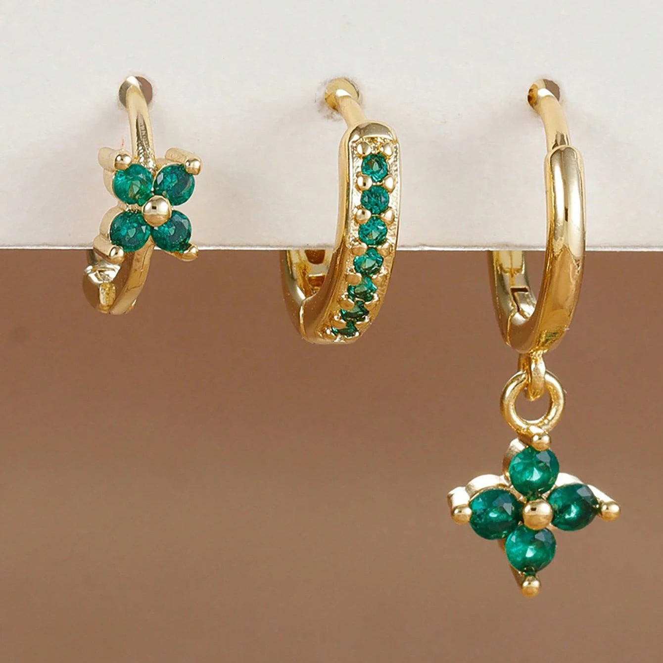 3PCS Stainless Steel Zircon Flower Earring Set for Women -