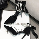 Shoes for Women 2023 Brand Spring Women's Pumps Pointed Toe Solid Flock Beads Bow Tie Buckle Shallow Mouth Novelty High Heels -