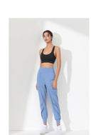 Woman Yoga Pants Hem Bound Running Fitness Loose Slim Quick-Dry Yoga Pants Pleated Capris Pockets Jogging Pants Sports pants -