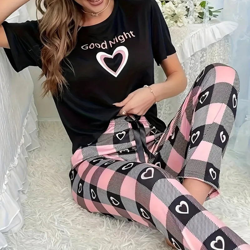 Stylish Simple Women's Summer Breathable Comfort Pajamas Women's Digital Alphabet Butterfly Print Short Sleeve Set Sleepwear -