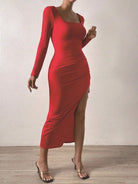 Women's Red Long Sleeves Maxi Dress -