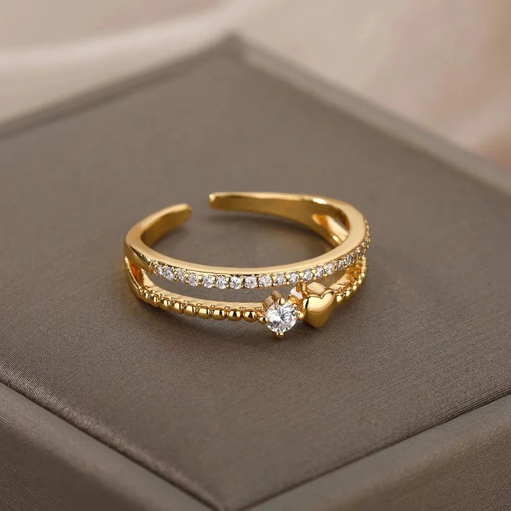 Gold Plated Stainless Steel Crystal Rings -
