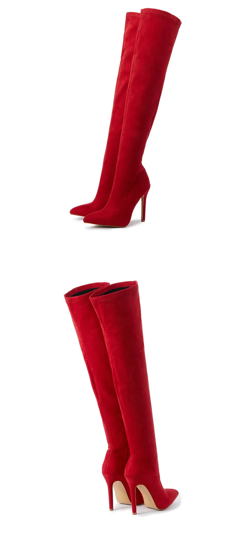 Eilyken Sexy Fashion Pointed Toe Over-The-Knee Boots Women Red Zipper High Heels Shoes Winter Striptease Motorcycle Long Botas -