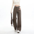 Rock the urban vibe with these baggy, high-street fashion, straight brown jeans for women! -