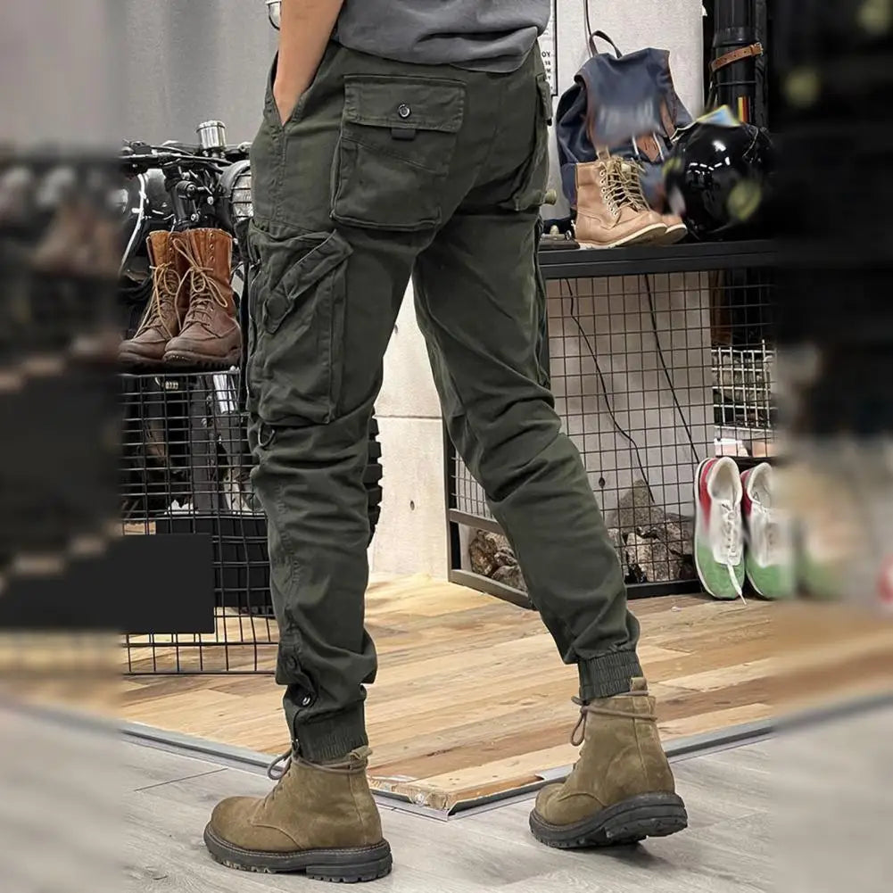 Cargo Pants for Men - Multi-Pocket Elastic Waist Casual Trousers -