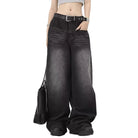 Rock a vintage vibe with these oversized retro black wide-leg jeans for women! -