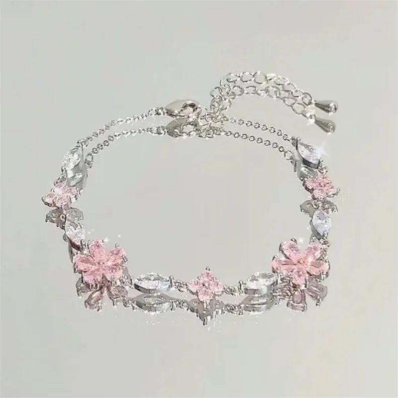 Shiny Pink Crystal Cherry Blossom Bracelets -