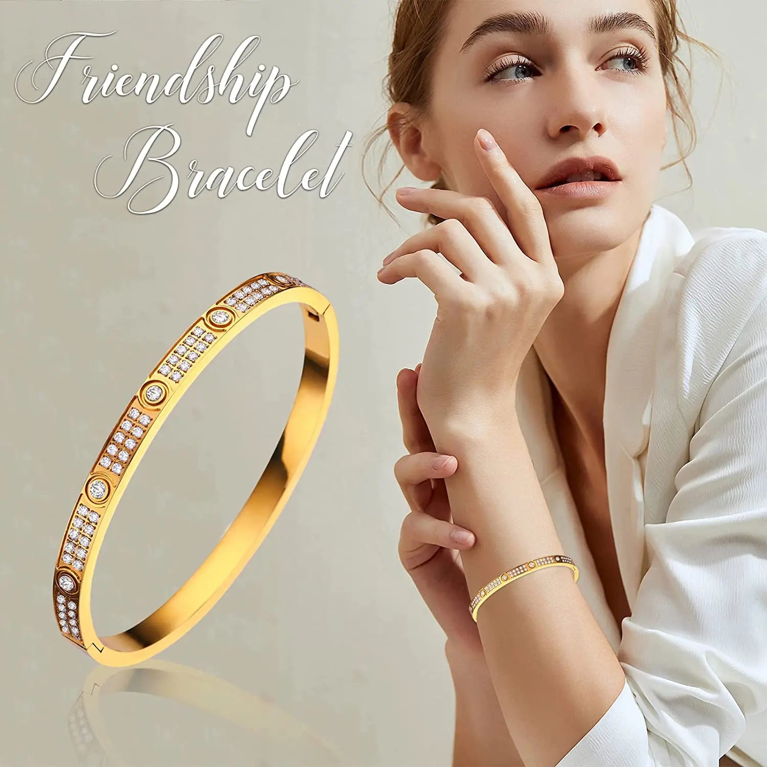 Gold Color Zircon And Cross Nut Nail Bracelet Gold & Bangle For Woman -