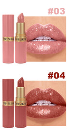 Chocolate Brown Luxurious Metallic Glitter Lipstick Long-Lasting Waterproof Non-Fade Shimmery Pearl Sparkling Lip Gloss Makeup -