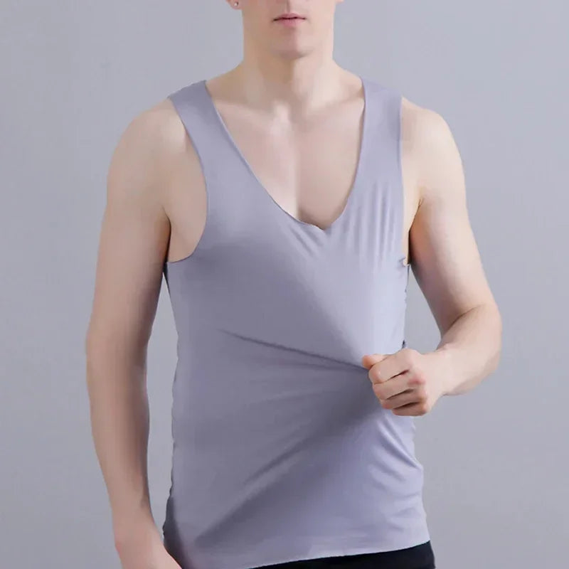 Ice Silk Tank Tops Seamless Mens Vest Loose Sleeveless Sport Bodysuit Vest For Men Plain Casual Summer Tank Undershirts Cool 5XL -