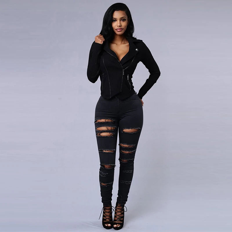 High Waist Ripped Women's Skinny Jeans -