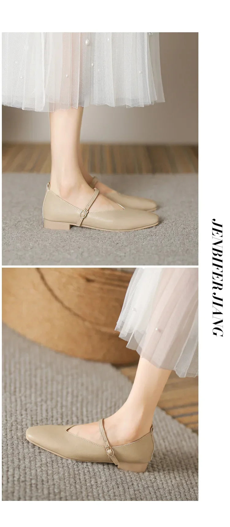 Woman Spring Casual Square Toe Low Soft Soled Shoes Lolita Ballerina Red Flats Female Elegant French Retro Buckle Mary Janes -