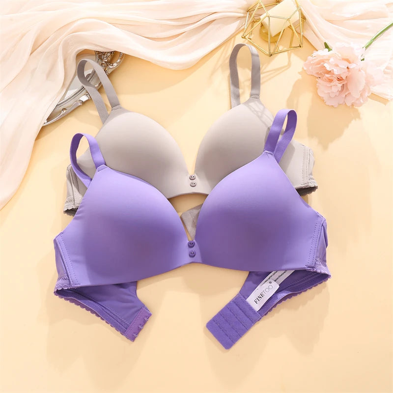 FINETOO Sexy Wire Free Push Up Underwear For Women Seamless Deep V Cup Bras Adjustable Comfort Bralette Female Backless Lingerie -