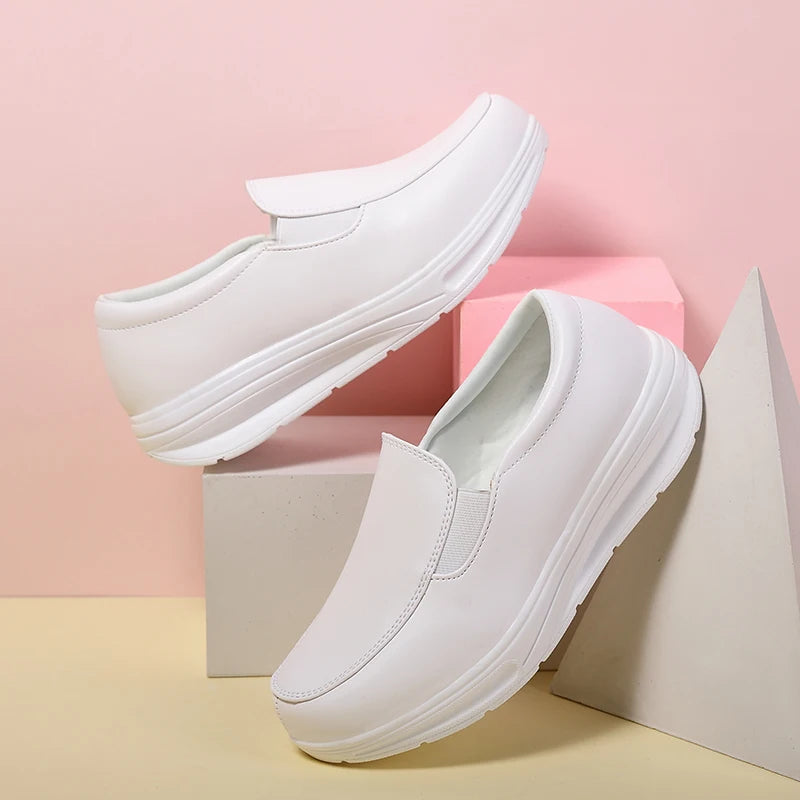 Women's White Casual Leather Sneakers -