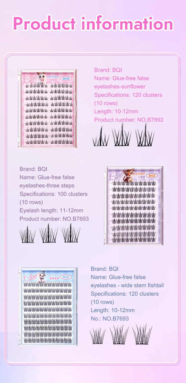 10 Rows of Large Capacity Glue-free False Eyelashes Single Cluster 10-12MM C-curled Natural Self-adhesive false Eyelashes -