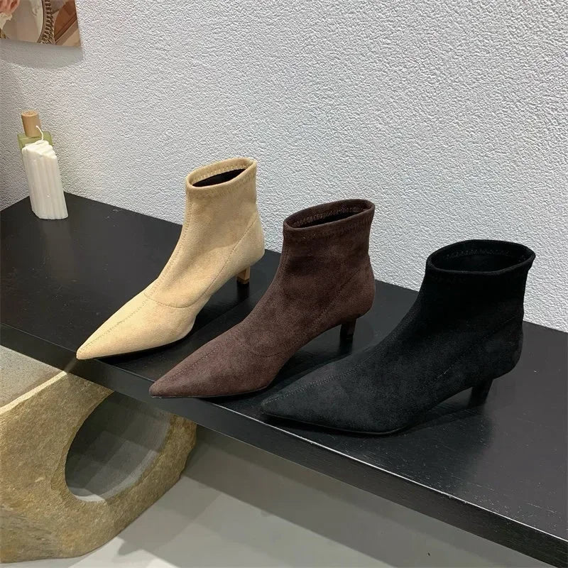 Shoes for Women 2025 High Quality Elegant Ankle Women's Boots Fashion Back Zipper Solid Office and Career Sexy Pointed Toe Boots -