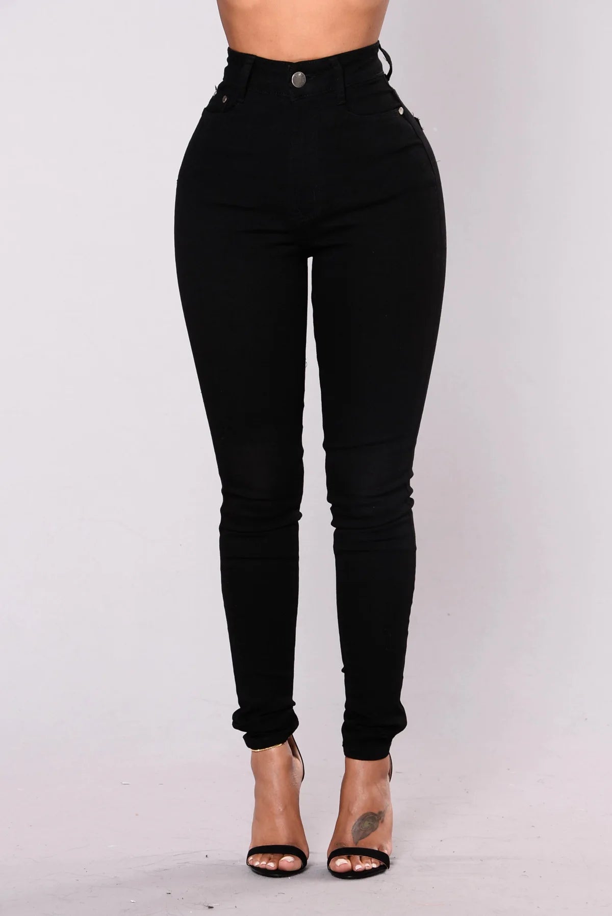 Women High Waist Stretch Hip Lift Denim Skinny Pants Jeans Full Length Sexy Slim Bleachded Solid Color Pants -
