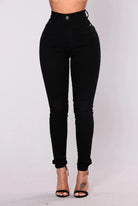 Women High Waist Stretch Hip Lift Denim Skinny Pants Jeans Full Length Sexy Slim Bleachded Solid Color Pants -