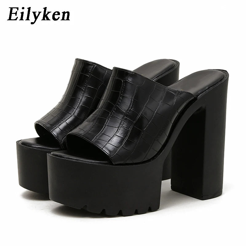 Eilyken Designer Open Toe Women Slippers Fashion Platform Concise Gladiator Party Shoes Female Square High Heels Sandals -