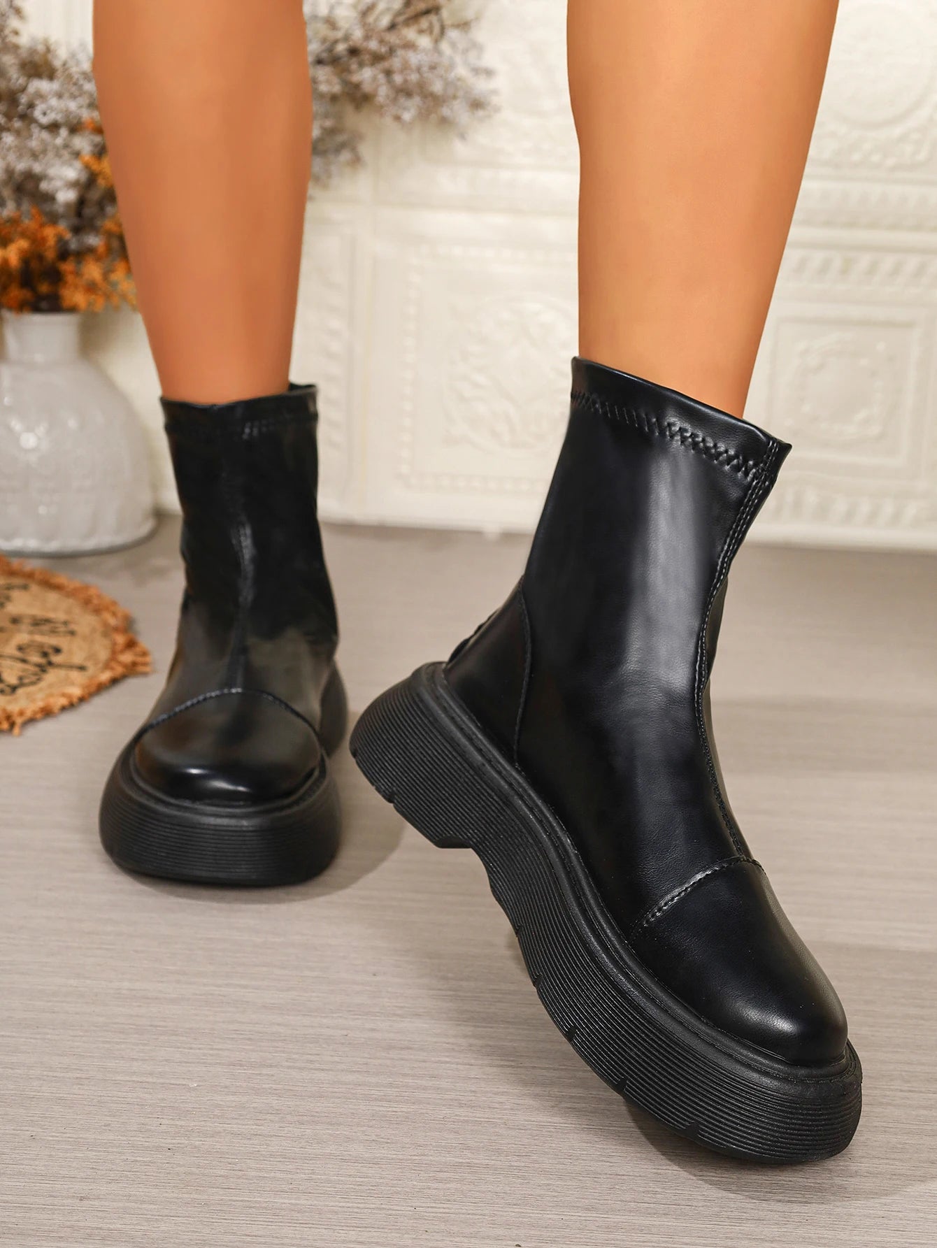 2026 Women Suede Modern Ankle Boots Plush Mid Heels Shoes Winter Trend Office Chunky Shoes Fashion Walking Non Slip Botas Mujer -