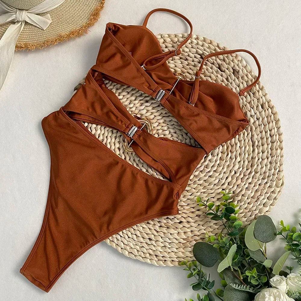 One-Piece Swimwear Summer Bathing Suit Women On Holiday New Swimsuit Bathing Suit Splice Color Beachwear Bikini -
