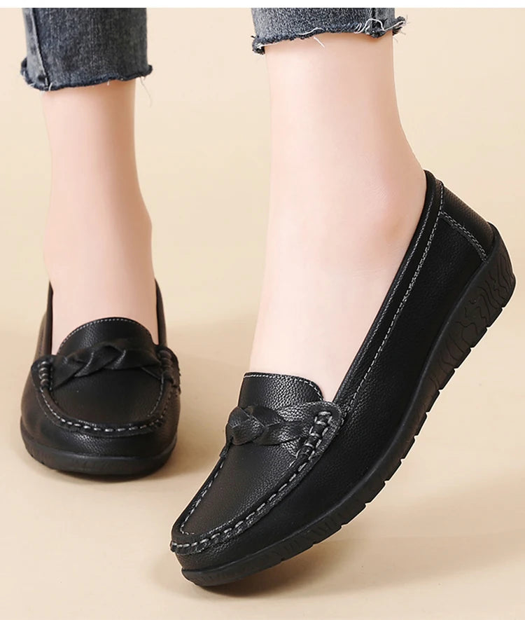Shoes Women 2025 New Loafers Slip On Flats Leather Shoes Woman Comfortable Flat Shoes Women White Zapatos Mujer Women's Footwear -