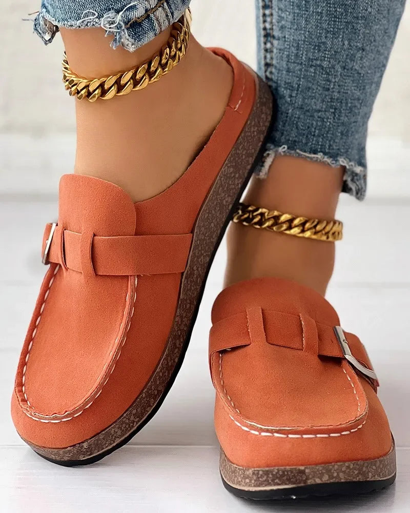 Slippers Women's Round Toe Buckled Retro Shoes Slip on Mules Ladies Flats Female Casual Men Summer Flat Clogs Zapatos Mujer -