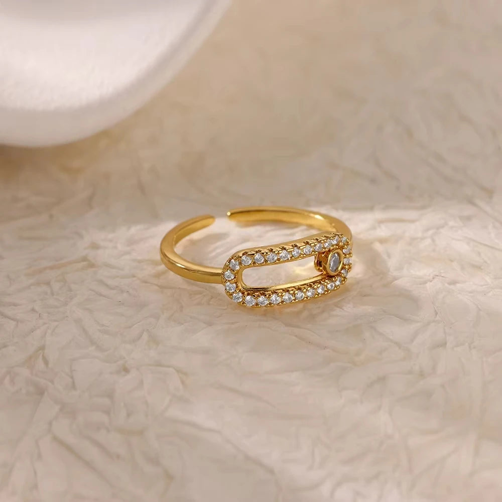 Gold Plated Stainless Steel Crystal Rings -