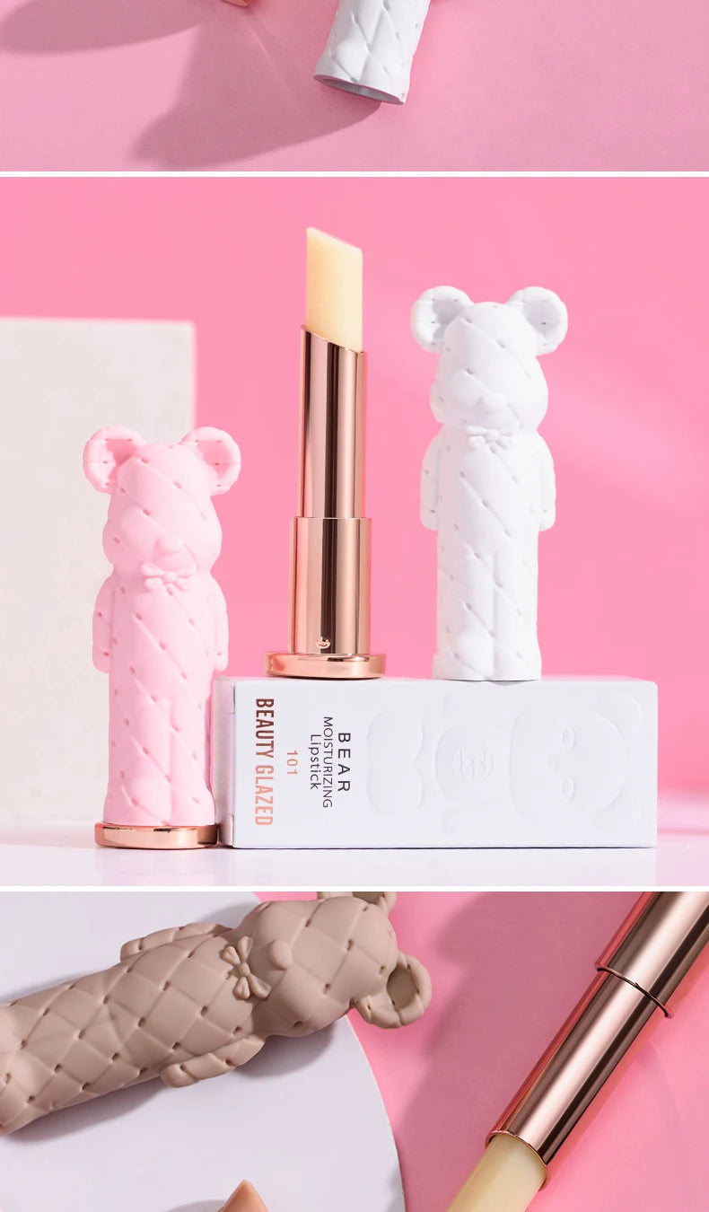 Beauty Glazed Bear Moisturizing Lipstick,Colored Lip Balm,Nourishing Lip stick,Easy To Color,Watery -