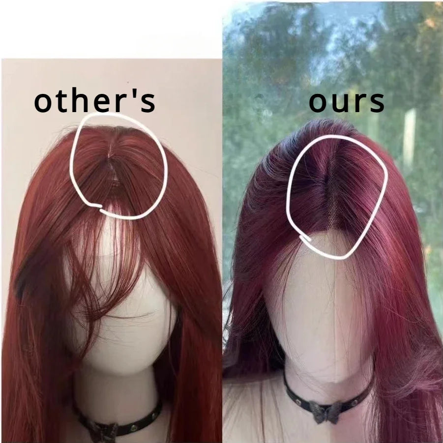 Red Straight Lace Front Wig for Cosplay Daily Use Heat Resistant Headband. -