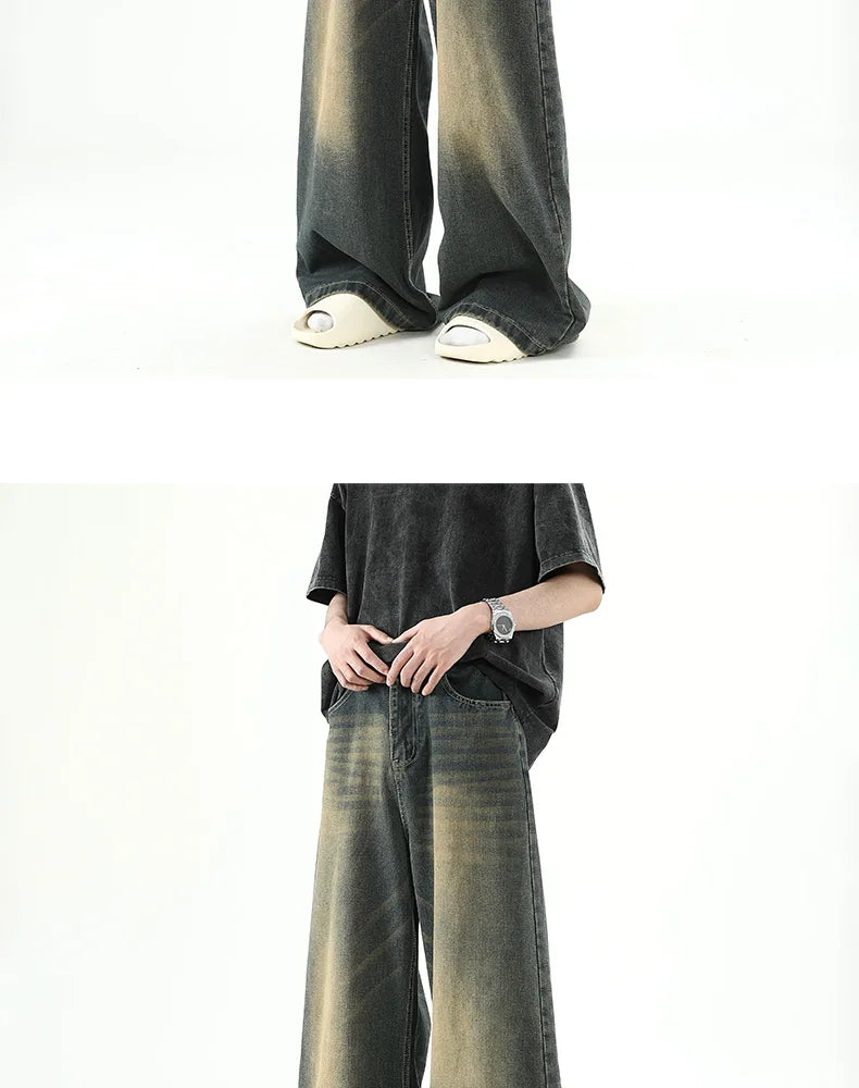 Men Denim Pants Blue Washed Male Jeans -