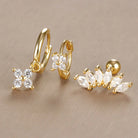 3PCS Stainless Steel Zircon Flower Earring Set for Women -