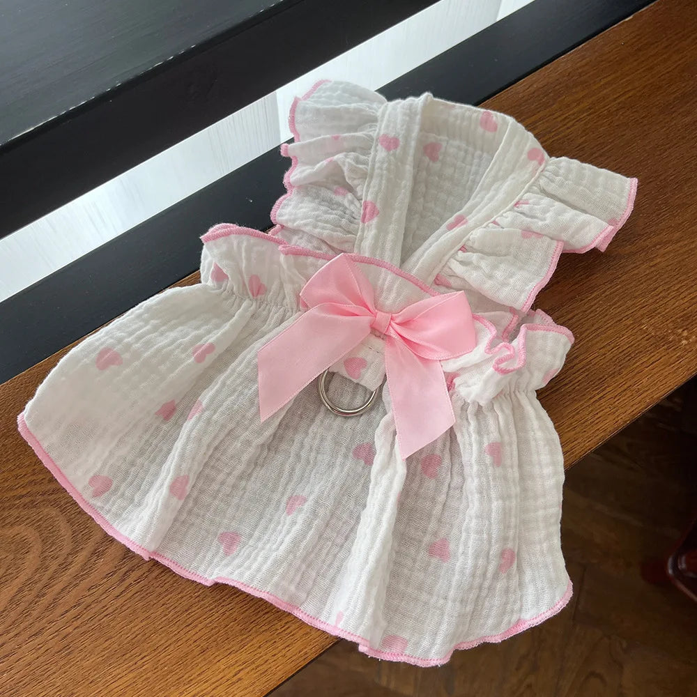 Pet dresses clothes for spring and summer dogs cats teddy bears Pomeranians plush toys hearts all cotton fabric -