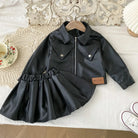 Children's Clothing Set 2025 Kids Clothes Autumn New Cool Girls Pu Leather Jacket With Short Skirt Fashion Two-Piece Outfit Set -