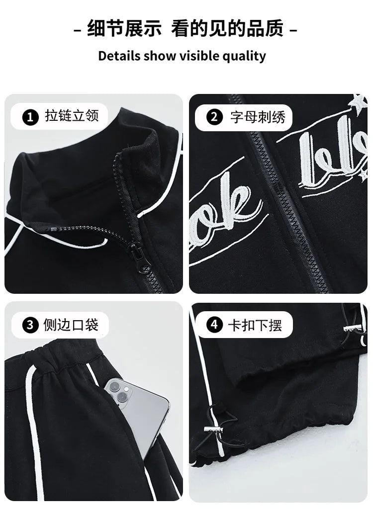 Teen children clothes Girl Dance Clothes Set Short Zipper Coat+Pants 2pcs Kids suit Tracksuits Clothing outfits 5 6 7 9 11 13 15 -