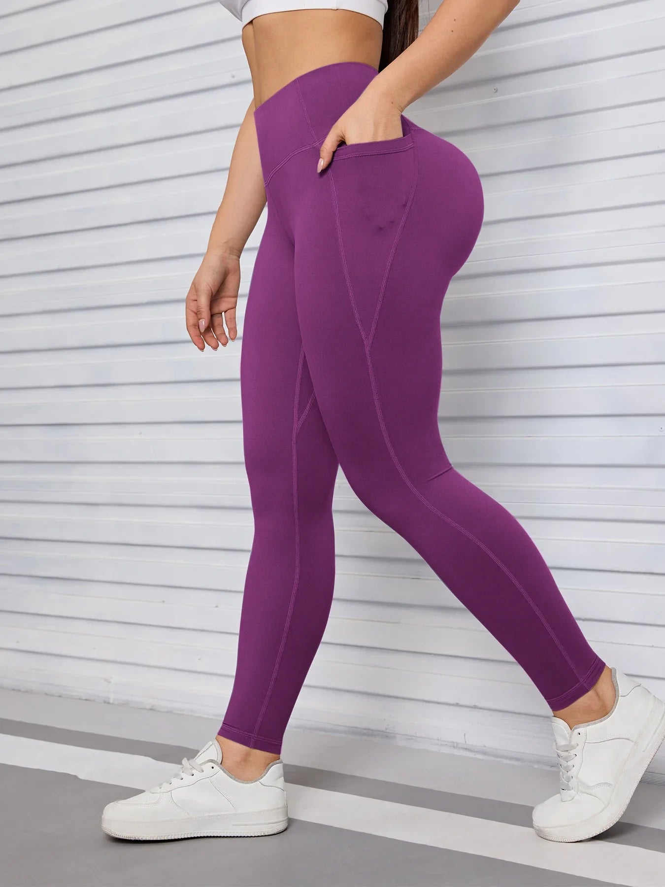 Yoga Pants with Pockets Tummy Control Butt Lifting Fitness Tights Women Solid Color Workout Leggings Sportswear -