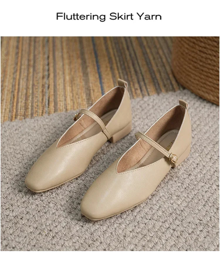 Woman Spring Casual Square Toe Low Soft Soled Shoes Lolita Ballerina Red Flats Female Elegant French Retro Buckle Mary Janes -