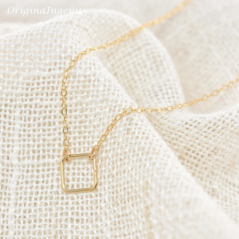 Square Necklace Handmade Jewelry Gold Choker -