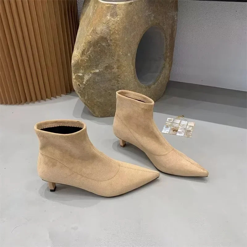 Shoes for Women 2025 High Quality Elegant Ankle Women's Boots Fashion Back Zipper Solid Office and Career Sexy Pointed Toe Boots -