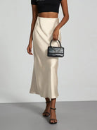 Elevate your elegance with this sleek black satin skirt for women—perfect for any occasion! -