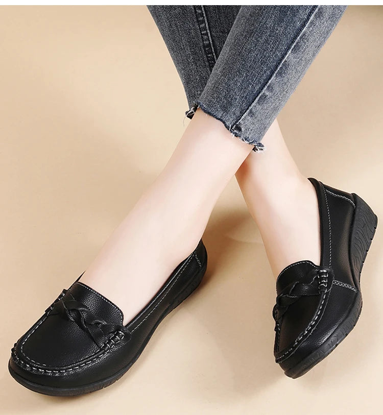 Shoes Women 2025 New Loafers Slip On Flats Leather Shoes Woman Comfortable Flat Shoes Women White Zapatos Mujer Women's Footwear -