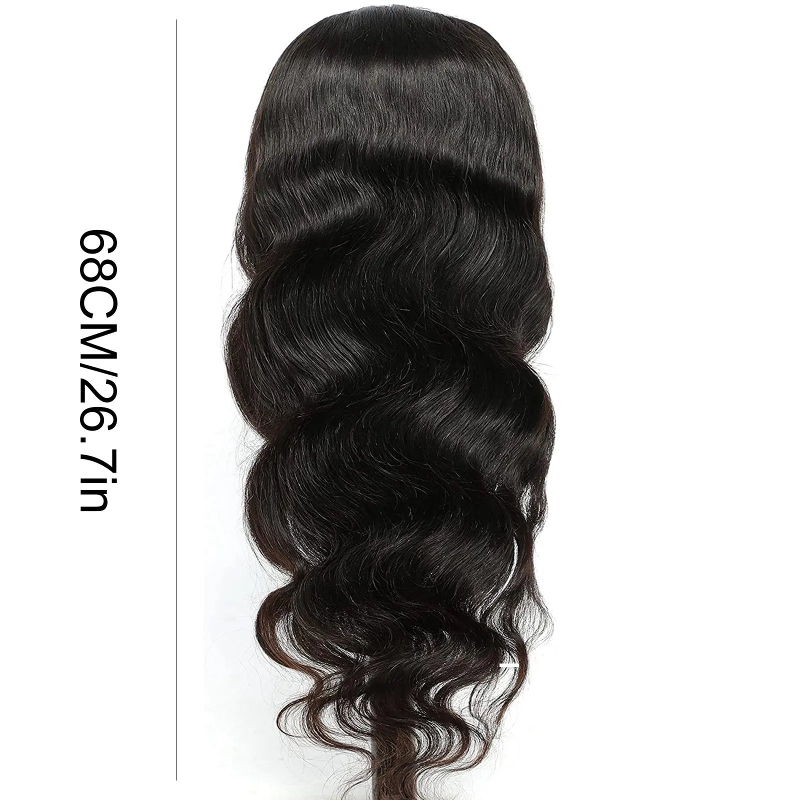 Experience luxurious style with this 26.7-inch body wave lace front wig—made from Brazilian human hair, featuring a pre-plucked hairline, baby hair, and a glueless lace closure for a natural, easy fit! -