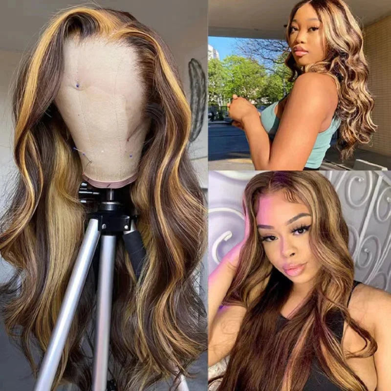 Elevate your style with this 30-inch highlight human hair body wave wig—featuring a 13x6 HD lace frontal for a natural look, perfect for cosplay and everyday elegance! -