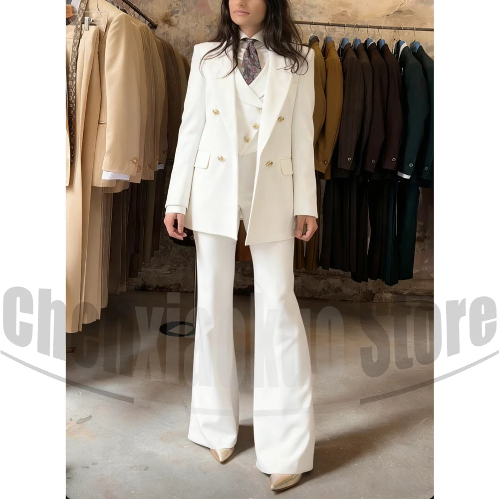 Women's Three Piece Suit Double Breasted Blazer Vest and Pants -
