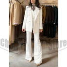 Women's Three Piece Suit Double Breasted Blazer Vest and Pants -