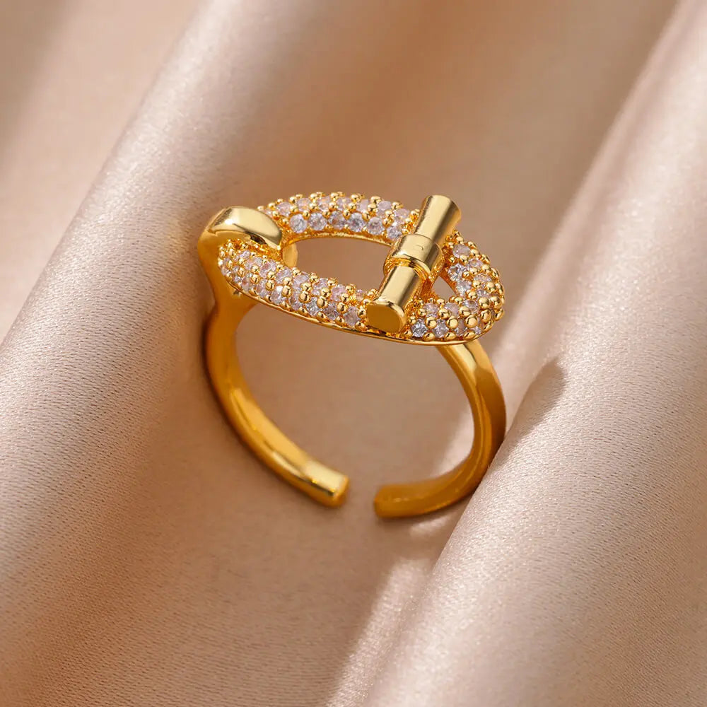 Gold Plated Stainless Steel Crystal Rings -